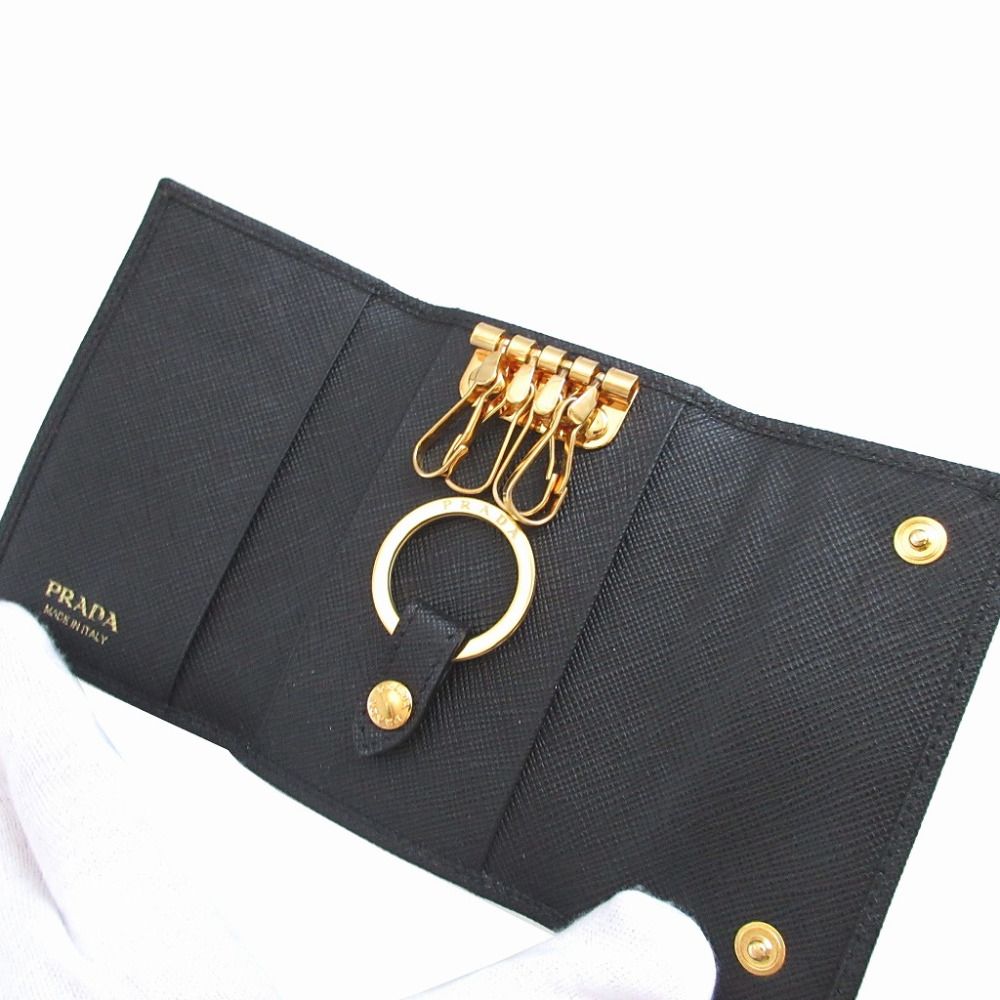 Prada Saffiano Leather Black Quadruple Strand Key Case Key Holder