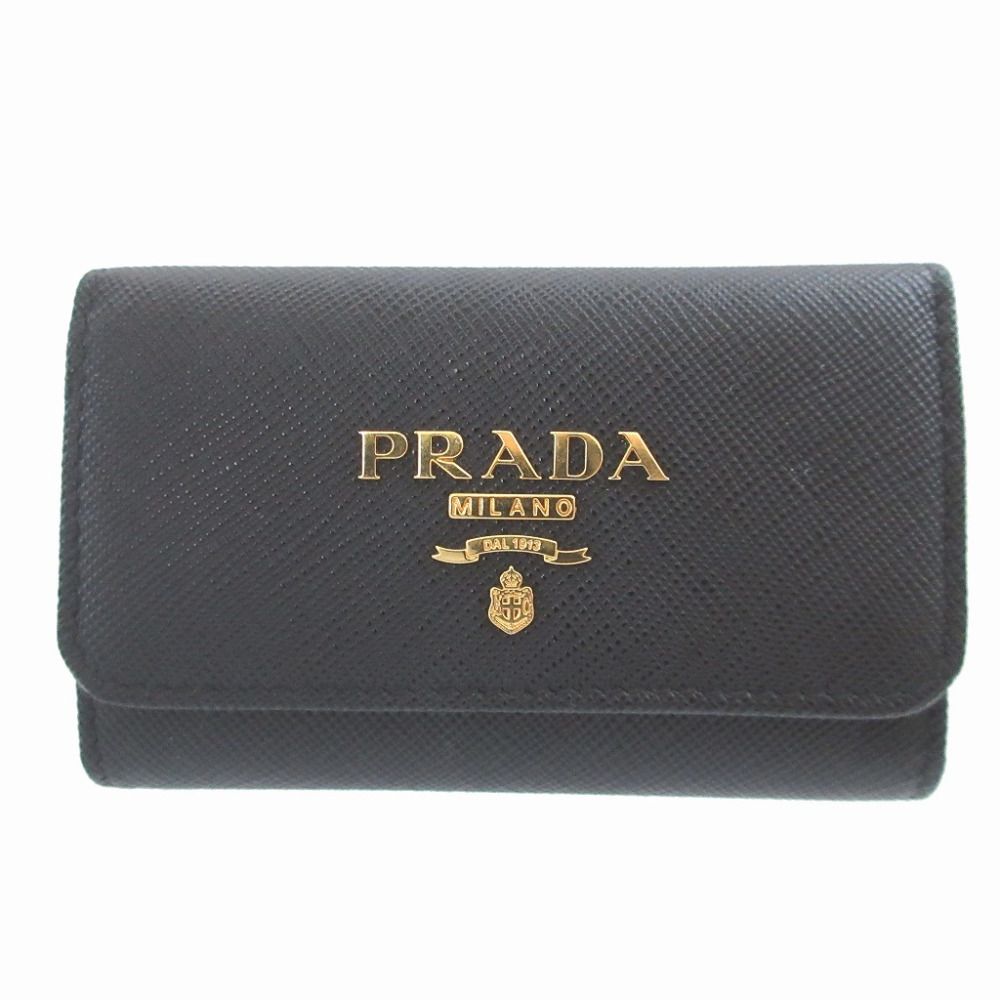 Prada Saffiano Leather Black Quadruple Strand Key Case Key Holder