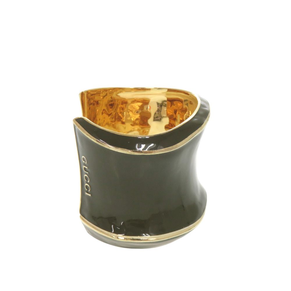 Gucci Wide Bangle Metal Khaki Green Gold Bracelet
