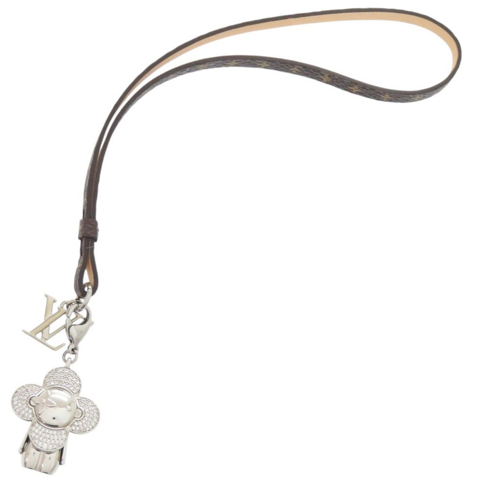 Louis Vuitton Bag Charm Mini Vivienne Strass Metal Silver Brown Key Holder