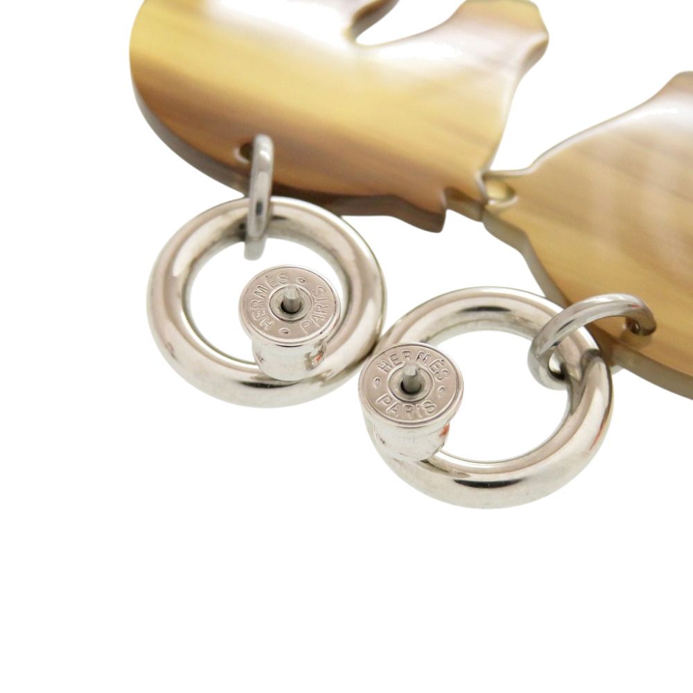 Hermes Cheval Horse Buffalo Horn Brown Earrings