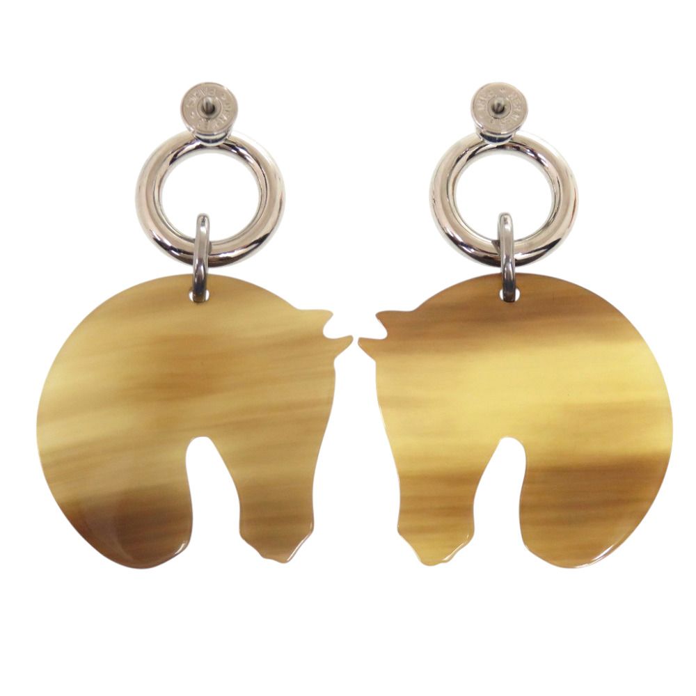 Hermes Cheval Horse Buffalo Horn Brown Earrings