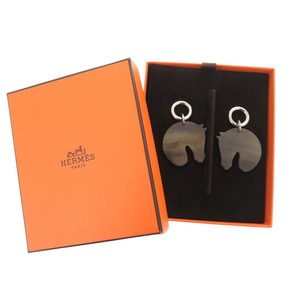 Hermes Cheval Horse Buffalo Horn Brown Earrings