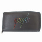 Gucci Blade Embroidery Leather Black Zip Around Wallet