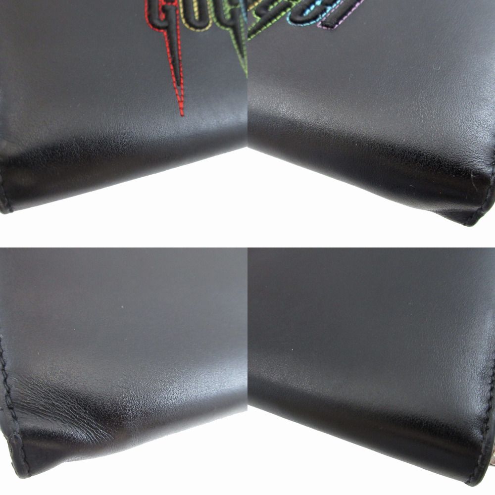 Gucci Blade Embroidery Leather Black Zip Around Wallet