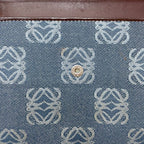 Loewe Bifold Wallet Blue Brown Anagram Canvas Leather Logo All Over Pattern Hook