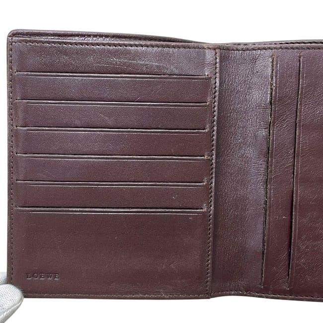 Loewe Bifold Wallet Blue Brown Anagram Canvas Leather Logo All Over Pattern Hook