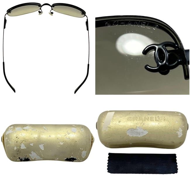 Chanel Sunglasses Black Gradient CC Logo Side Metal Acetate Eyewear Square Lens