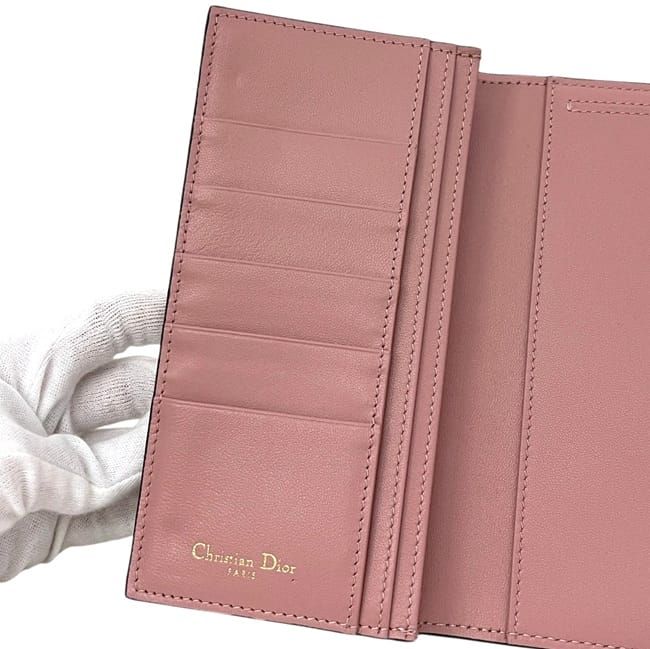 Dior Trifold Wallet Pink Saddle Leather D Slim