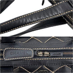Chanel Handbag Black Wild Stitch Tote Lambskin CC Logo Fastener
