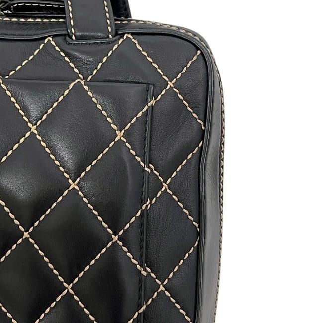 Chanel Handbag Black Wild Stitch Tote Lambskin CC Logo Fastener