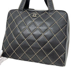 Chanel Handbag Black Wild Stitch Tote Lambskin CC Logo Fastener