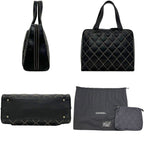 Chanel Handbag Black Wild Stitch Tote Lambskin CC Logo Fastener