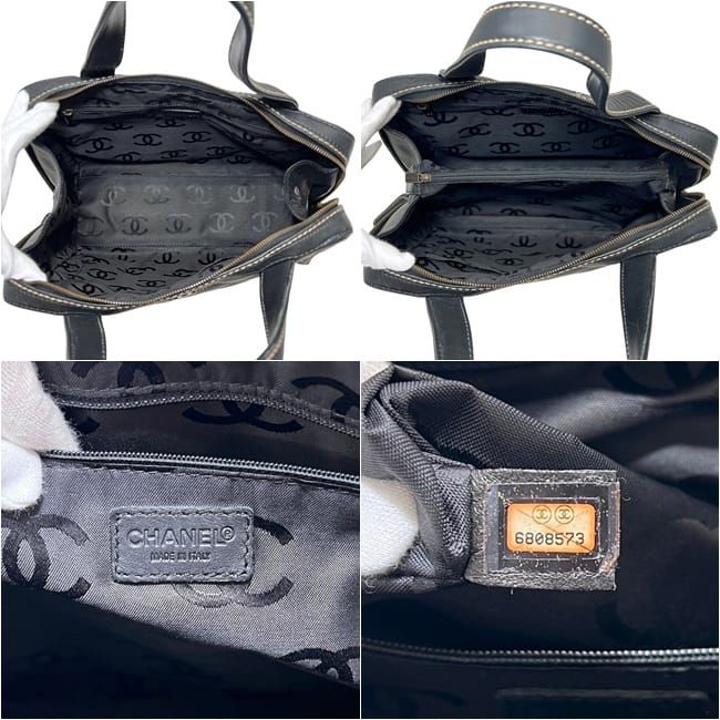 Chanel Handbag Black Wild Stitch Tote Lambskin CC Logo Fastener