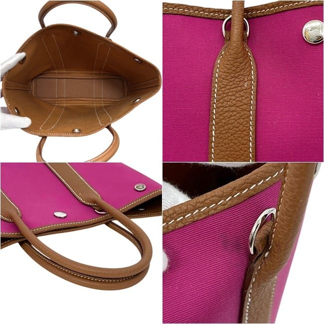 Hermes Tote Garden File PM Pink Brown Rose Purple Gold Palladium Handbag