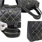 Chanel Handbag Black Wild Stitch Tote Lambskin CC Logo Fastener