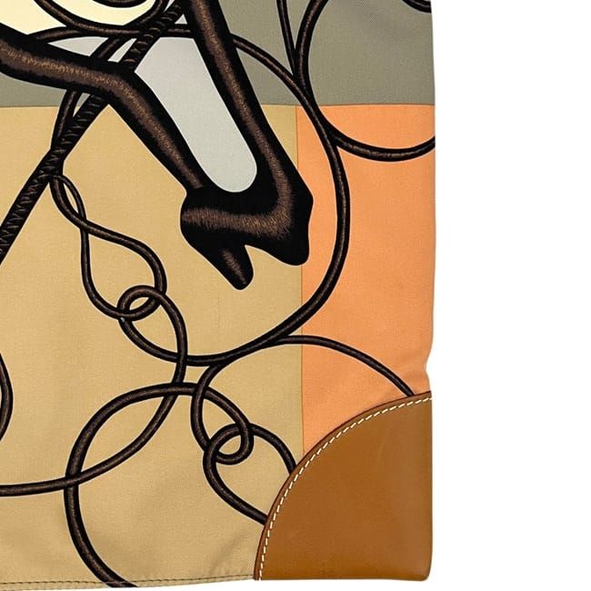 Hermes Shoulder Bag Silky City PM Gray Beige Leather Silk