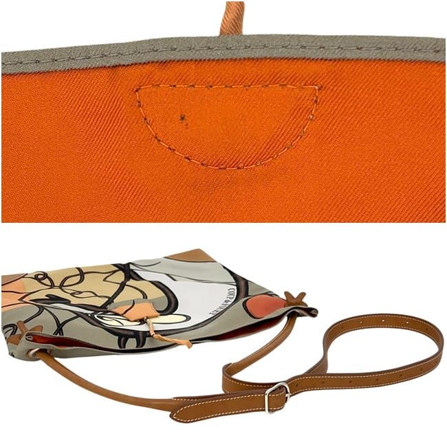 Hermes Shoulder Bag Silky City PM Gray Beige Leather Silk