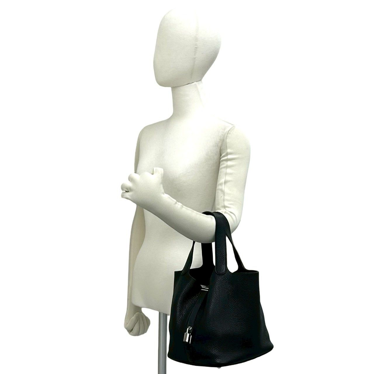 Hermes Picotin Lock MM Taurillon Clemence Leather Tote Bag Black
