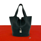 Hermes Picotin Lock MM Taurillon Clemence Leather Tote Bag Black