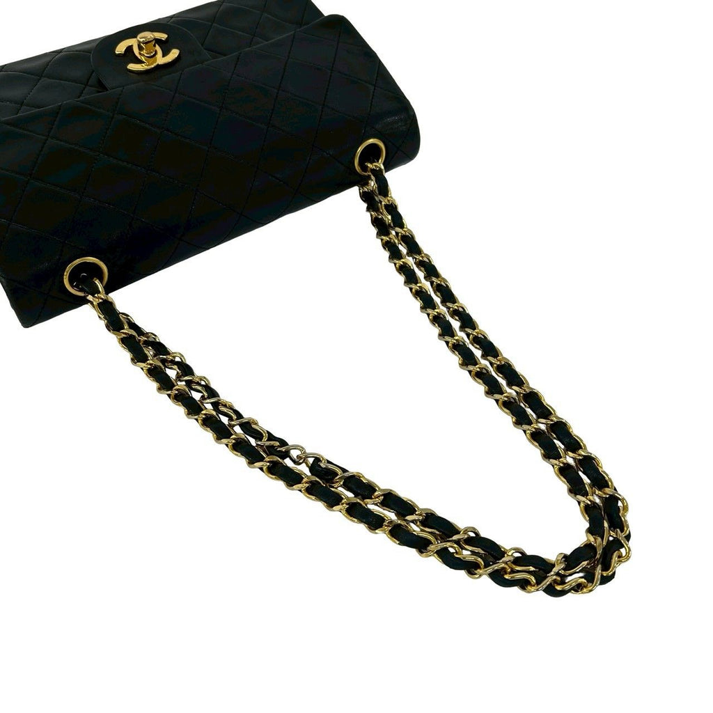 Chanel With Double Flap Quilted CC Logo Lambskin Shoulder Bag Pochette Black