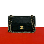 Chanel With Double Flap Quilted CC Logo Lambskin Shoulder Bag Pochette Black