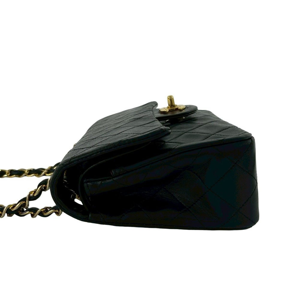 Chanel With Double Flap Quilted CC Logo Lambskin Shoulder Bag Pochette Black