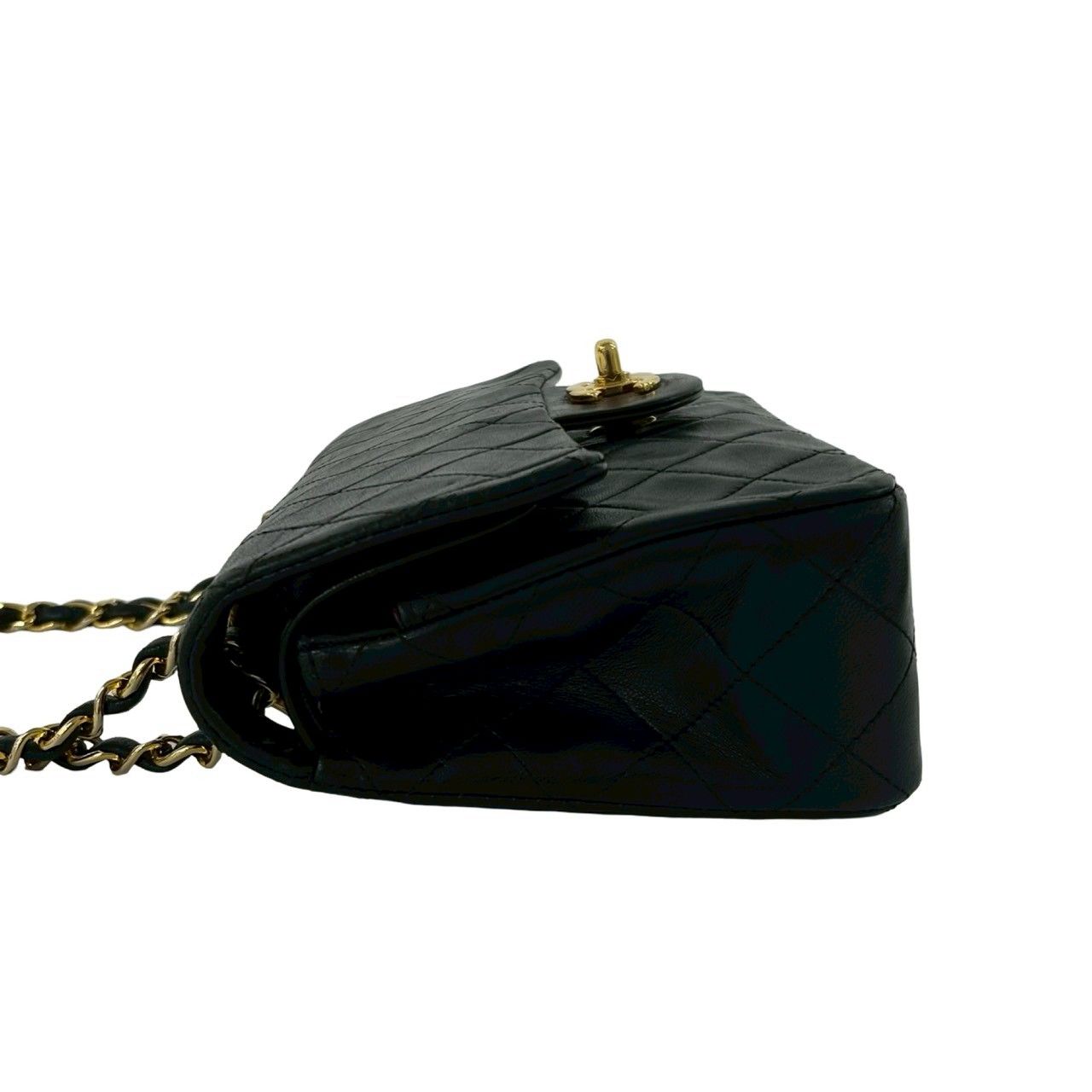 Chanel With Double Flap Quilted CC Logo Lambskin Shoulder Bag Pochette Black