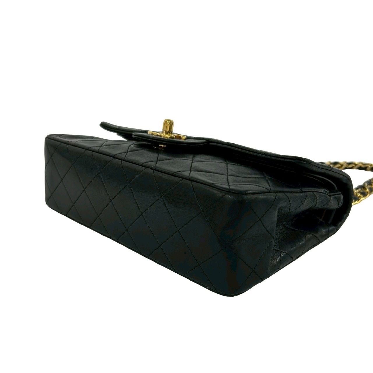 Chanel With Double Flap Quilted CC Logo Lambskin Shoulder Bag Pochette Black