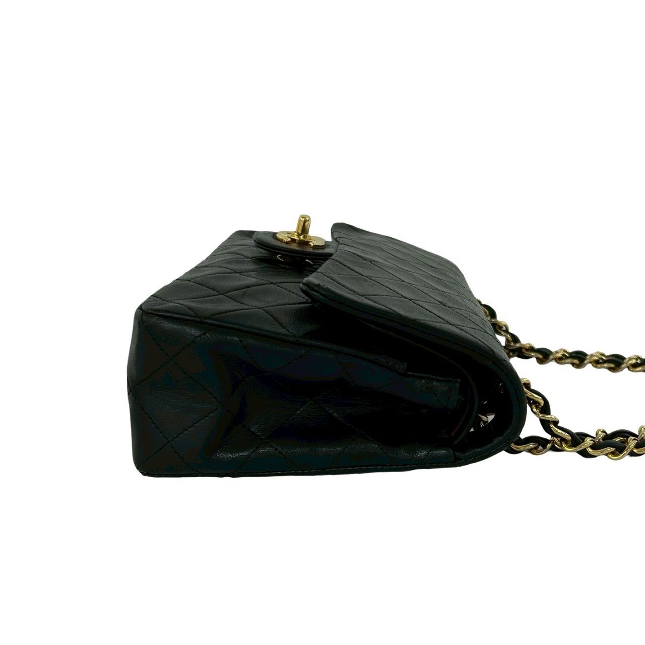 Chanel With Double Flap Quilted CC Logo Lambskin Shoulder Bag Pochette Black