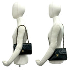 Chanel With Double Flap Quilted CC Logo Lambskin Shoulder Bag Pochette Black