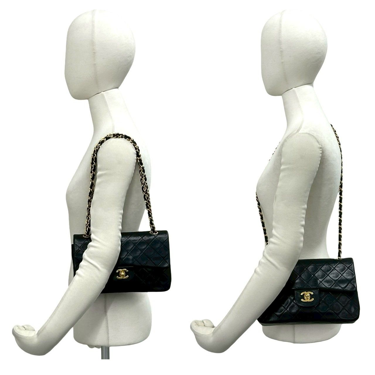 Chanel With Double Flap Quilted CC Logo Lambskin Shoulder Bag Pochette Black