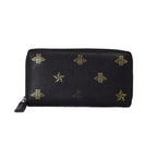 Gucci Bee & Star Round Zip Wallet Bee Leather Black Gold