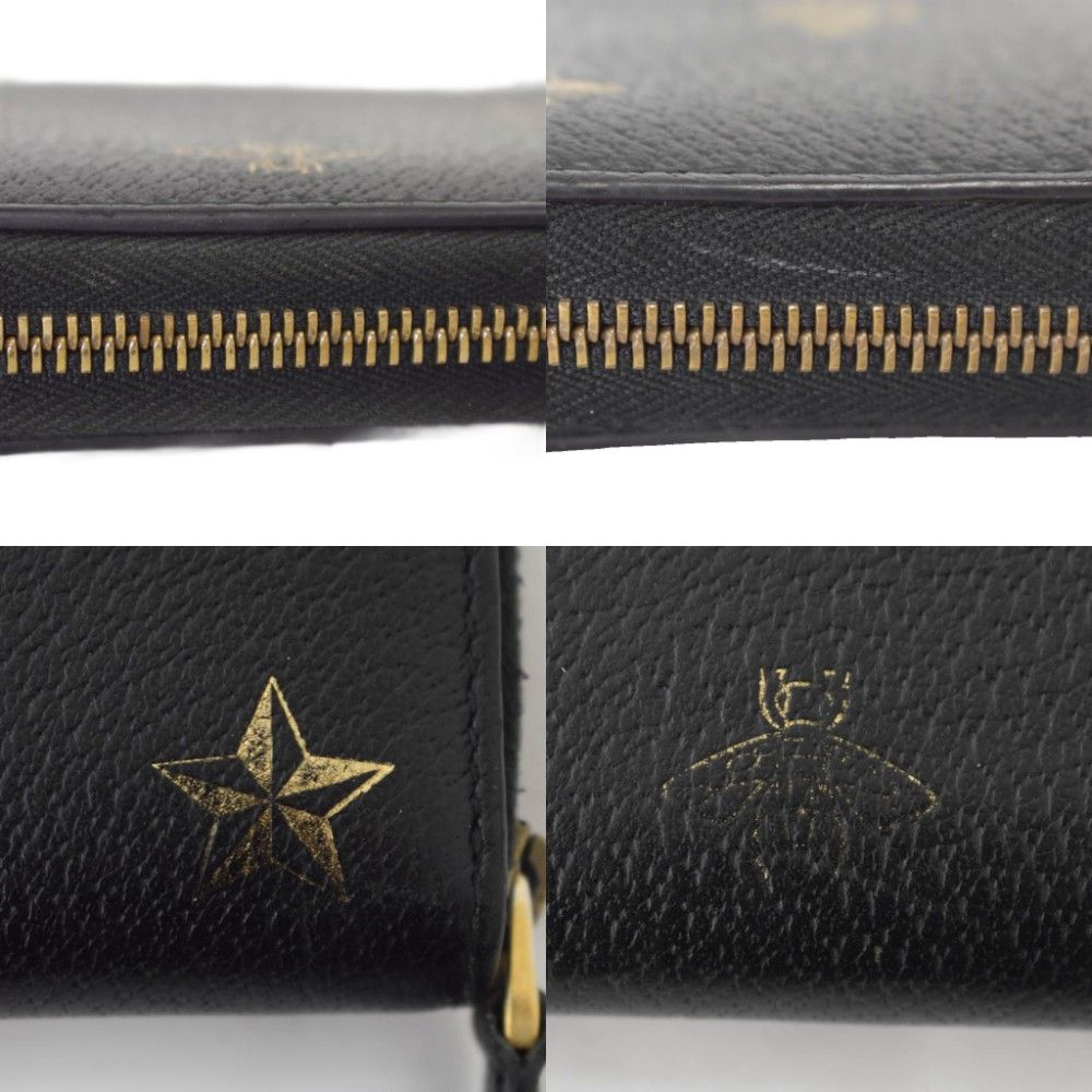 Gucci Bee & Star Round Zip Wallet Bee Leather Black Gold