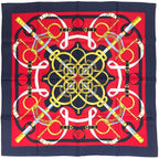 Hermes Carre 90 Eperon D'or Yellow Gold Spurs Scarf Silk Navy