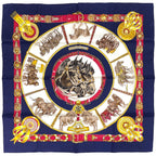 Hermes Carre 90 Chevaux de Trait Taima Scarf Silk Navy Multicolor