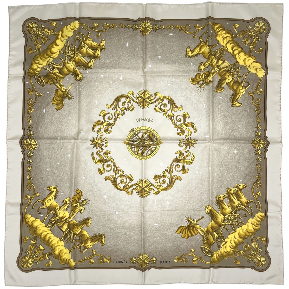 Hermes Carre 90 Cosmos Space Horse Scarf Silk Light Gray Multicolor