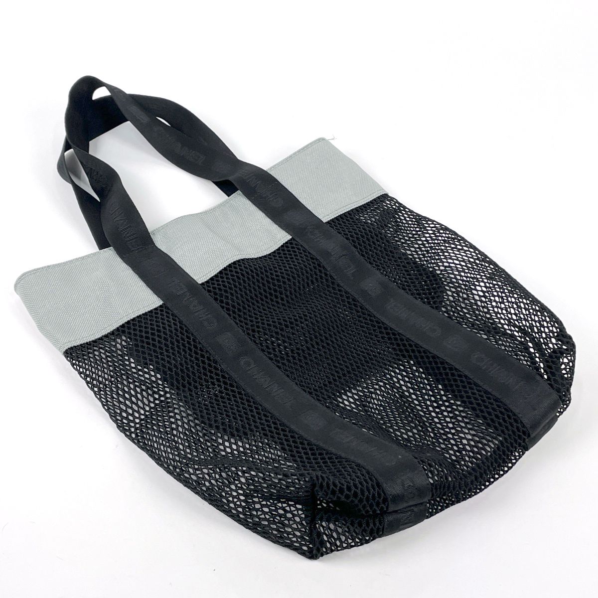 Chanel Sports Line Mesh Tote Bag CC Logo Nylon Canvas Black Gray