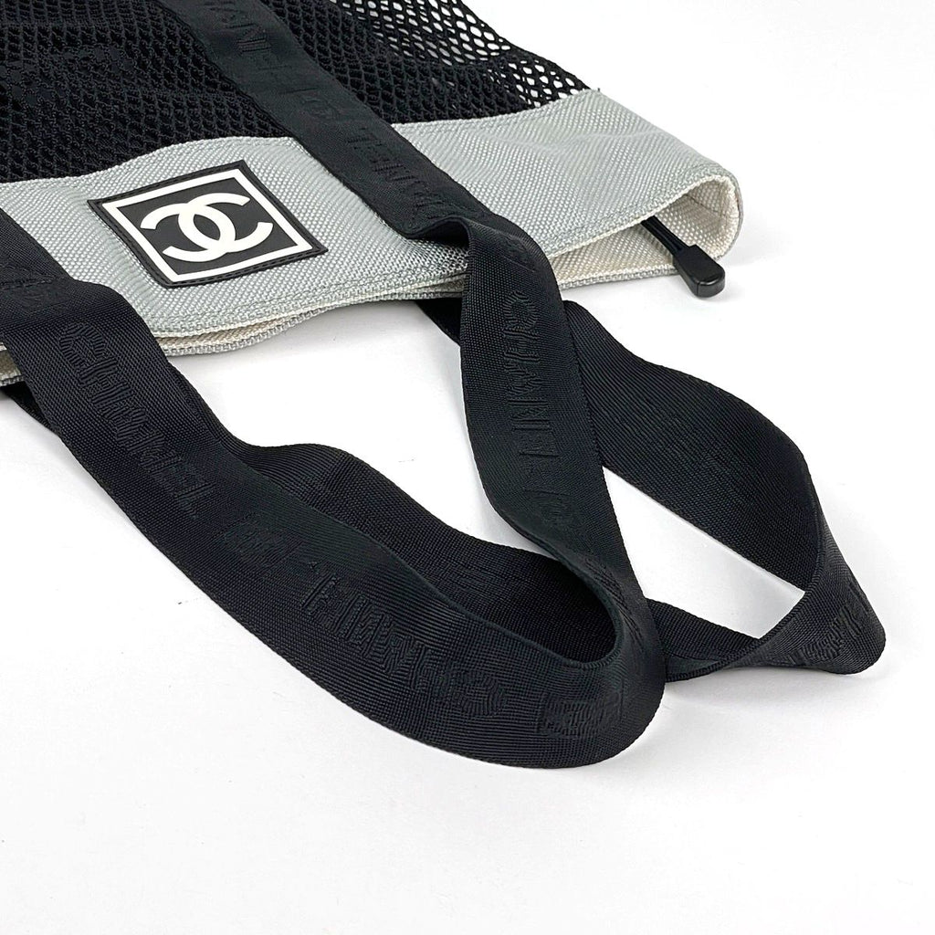 Chanel Sports Line Mesh Tote Bag CC Logo Nylon Canvas Black Gray