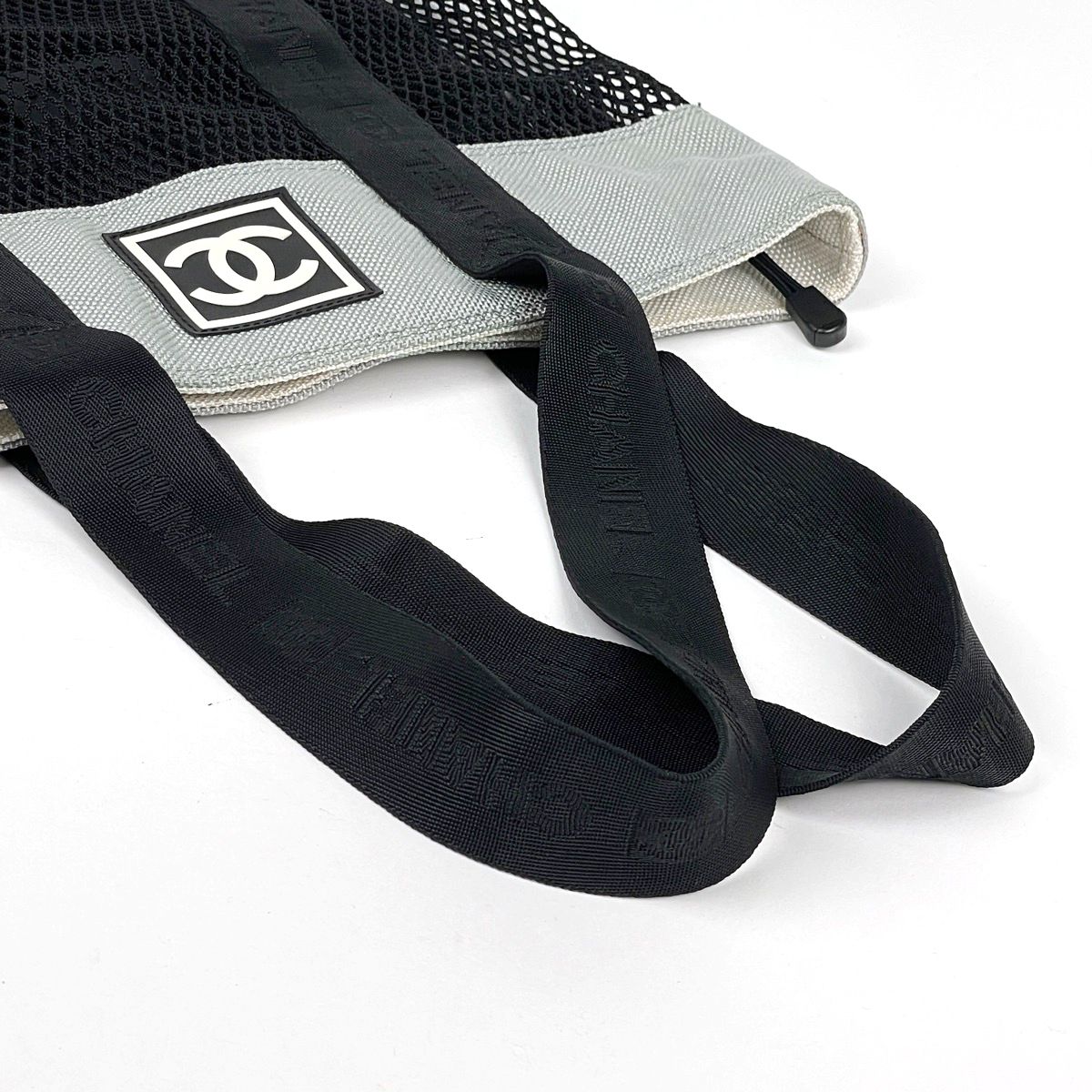 Chanel Sports Line Mesh Tote Bag CC Logo Nylon Canvas Black Gray
