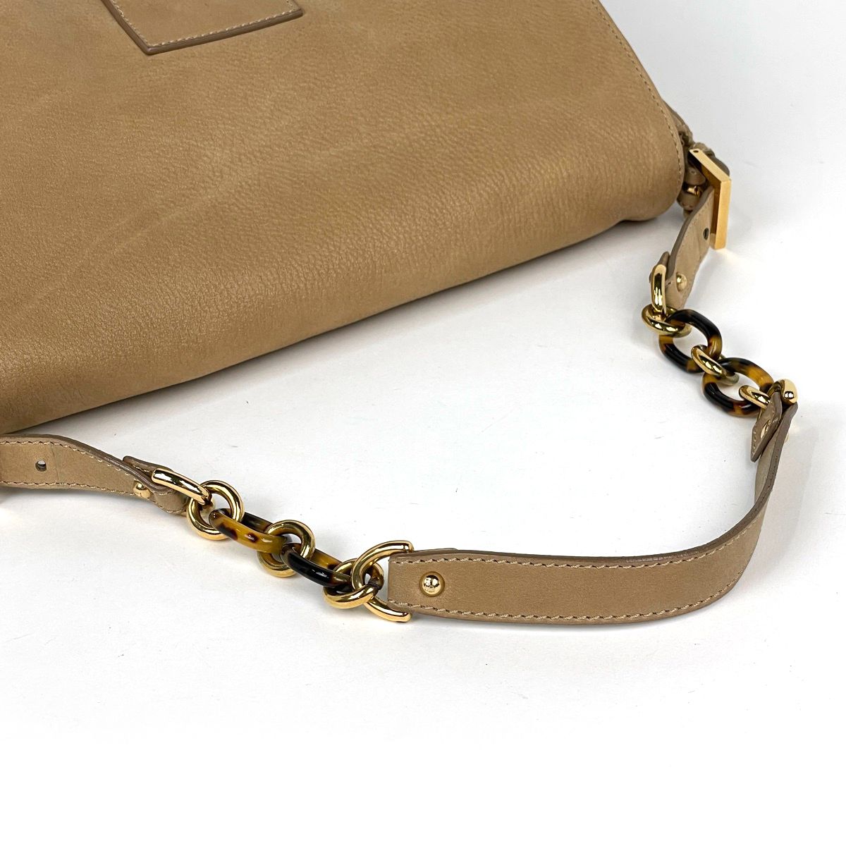 Fendi Zucca Logo Shoulder Bag Big Mamma Baguette Leather Beige