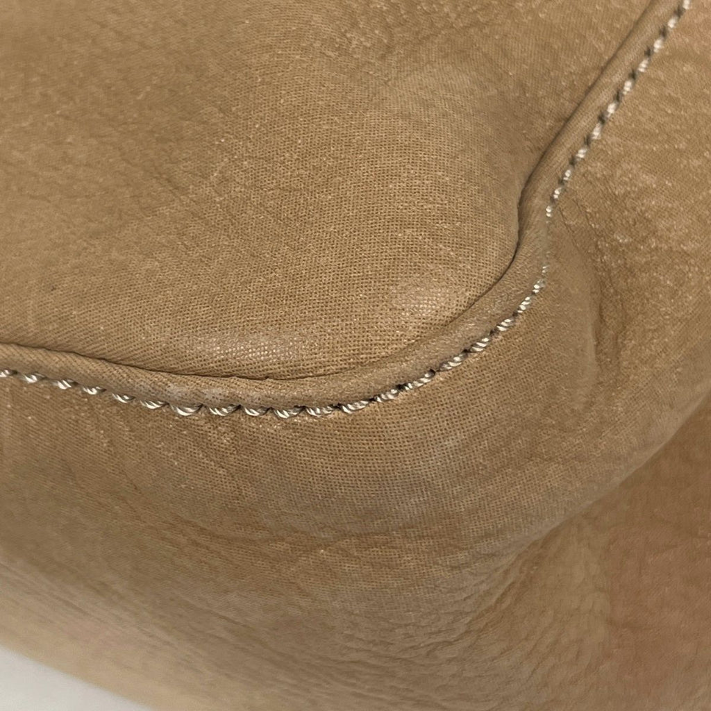Fendi Zucca Logo Shoulder Bag Big Mamma Baguette Leather Beige