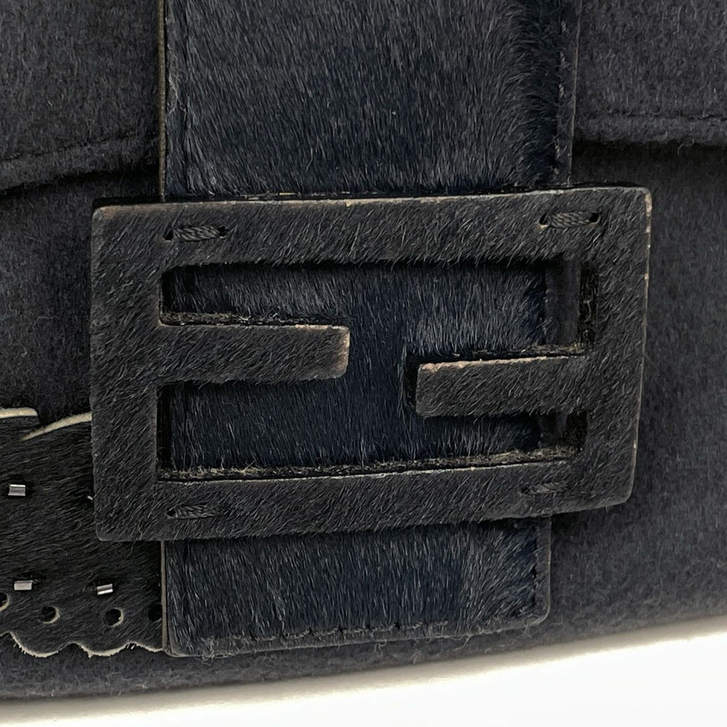 Fendi Zucca Logo Shoulder Bag Mamma Baguette Fabric Black
