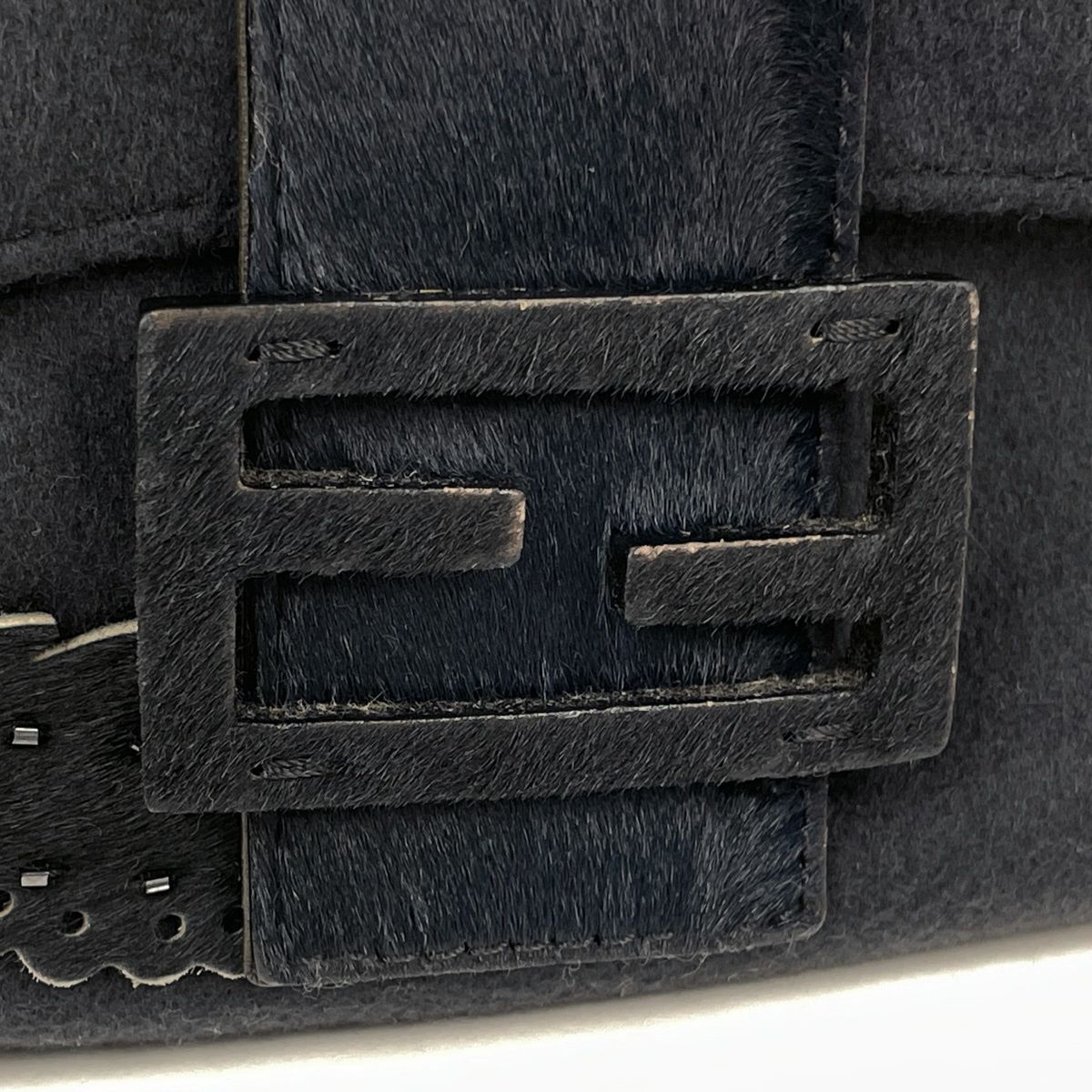 Fendi Zucca Logo Shoulder Bag Mamma Baguette Fabric Black