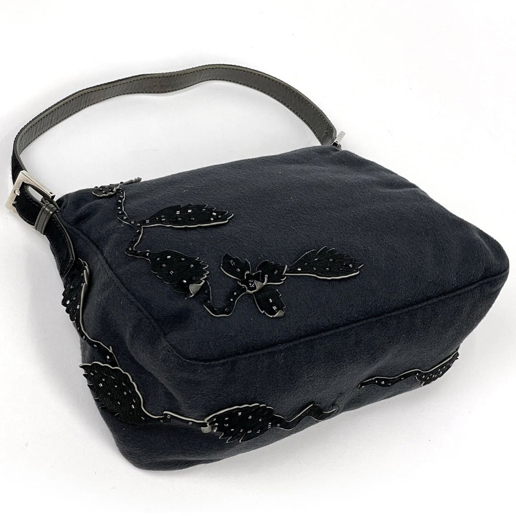 Fendi Zucca Logo Shoulder Bag Mamma Baguette Fabric Black
