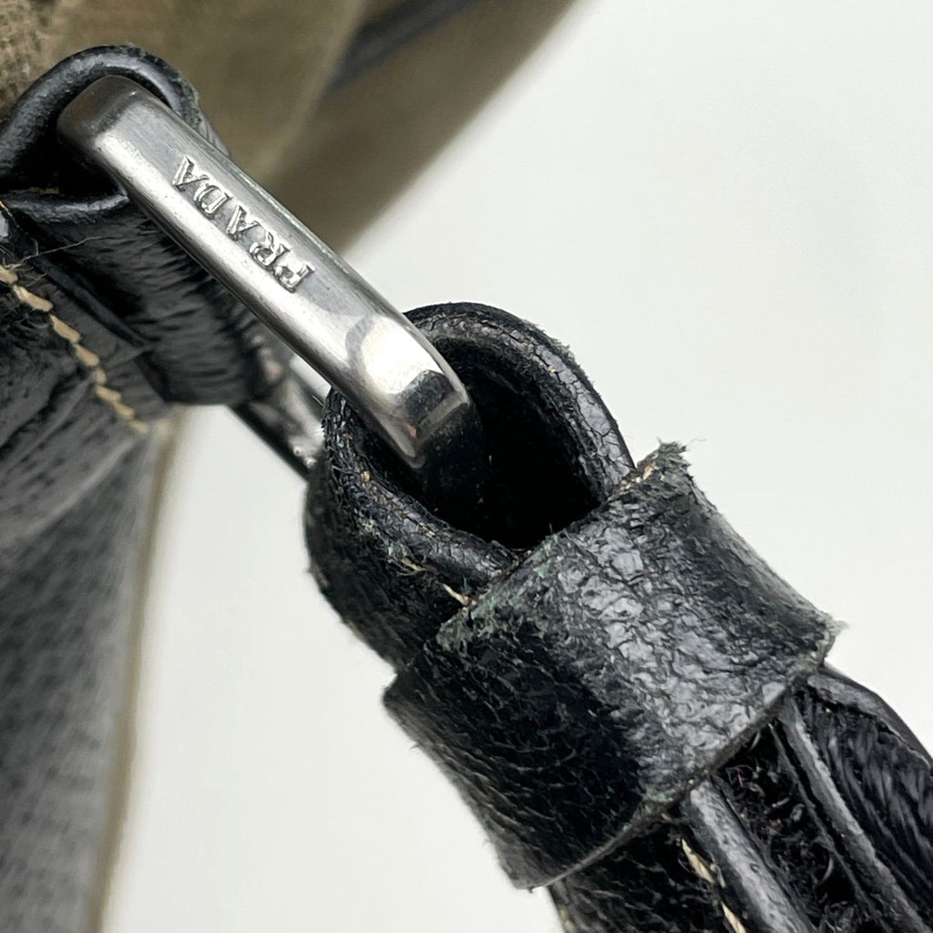 Prada Boston Bag 2-Way Canvas Khaki Black
