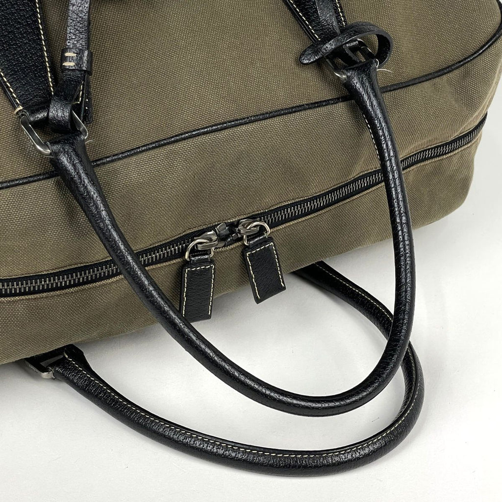 Prada Boston Bag 2-Way Canvas Khaki Black
