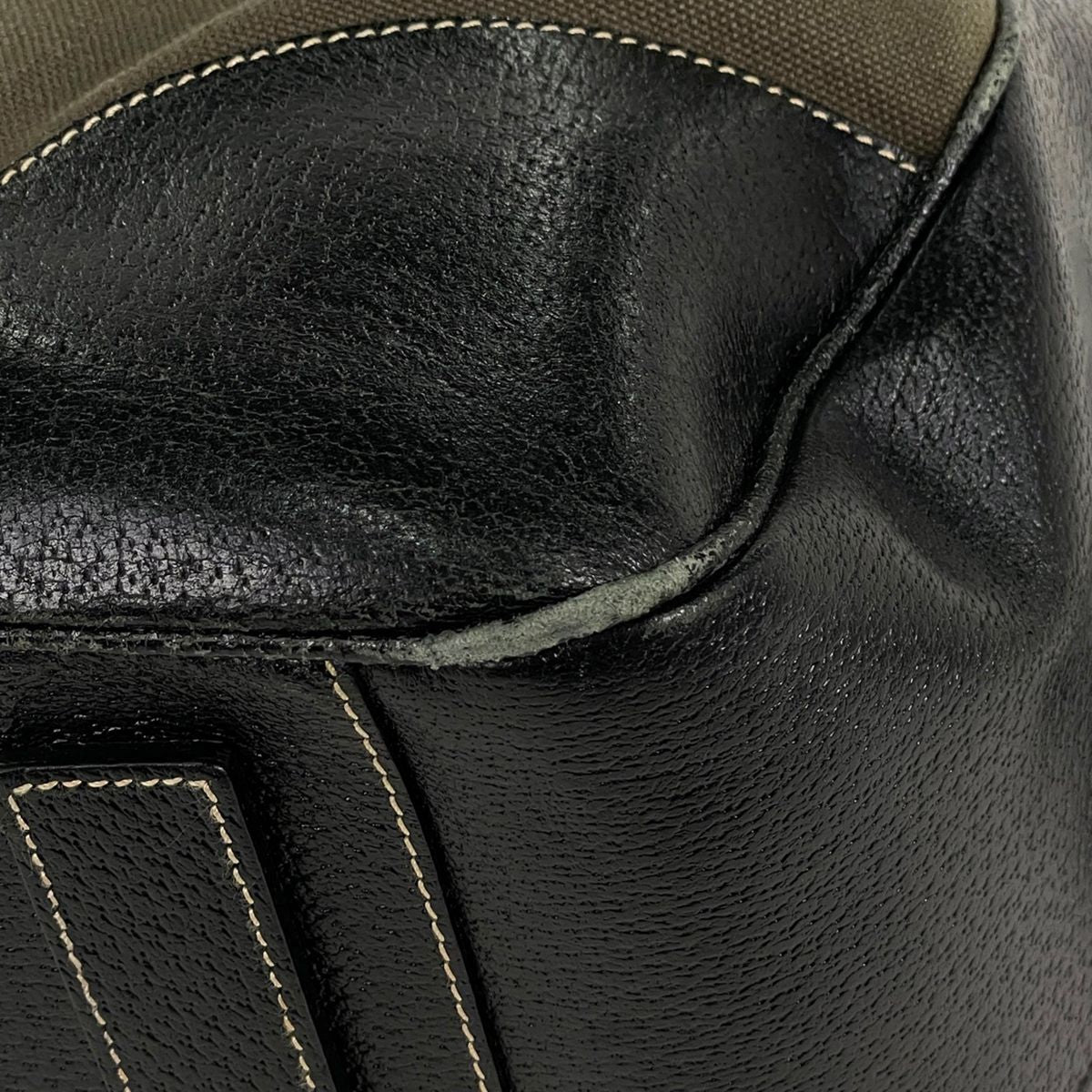 Prada Boston Bag 2-Way Canvas Khaki Black