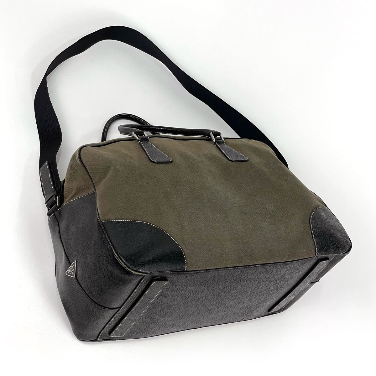 Prada Boston Bag 2-Way Canvas Khaki Black