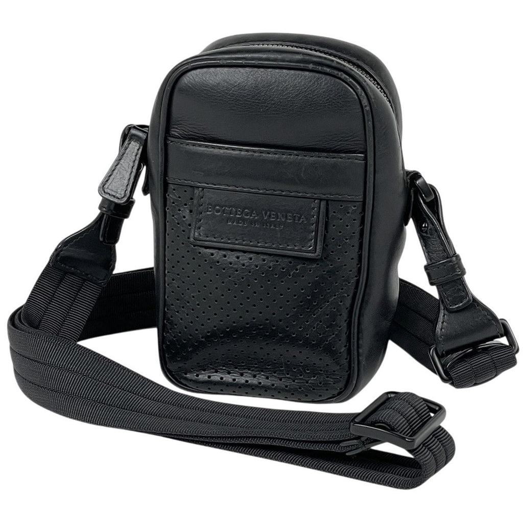 Bottega Veneta Leggero Shoulder Pouch Perforated Bag Leather Black